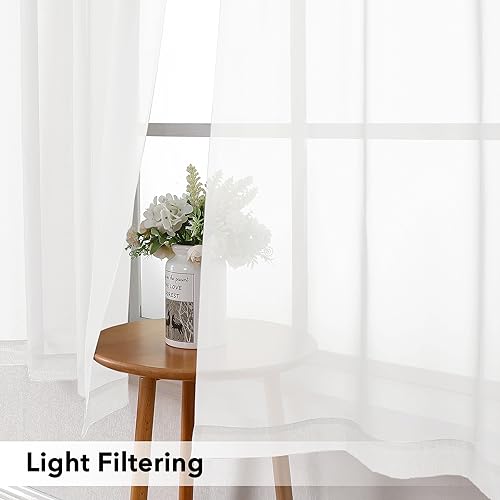 White Short Sheer Curtains 45 Inch Length for Small Windows (White / 42"W x 45"L (Pack of 2))