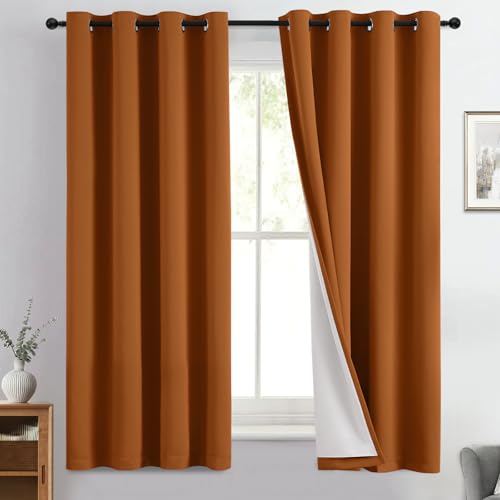Burnt Orange 100% Blackout Curtains 63 Inches Long 50" Wide 2 PCS (50"W x 63"L (Pack of 2) / Burnt Orange With White Backing)