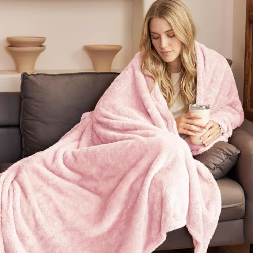 Fuzzy Plush Fleece Bed Blanket Queen Size (Light Pink / 90x90 IN)