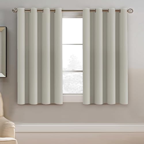 Blackout Curtain for Living Room Small Window Kitchen Blackout Curtains 45 inch Length Energy Saving Solid Grommet Black Out Window Treatment (52"W x 45"L (Pack of 1) / Ivory/Cream)