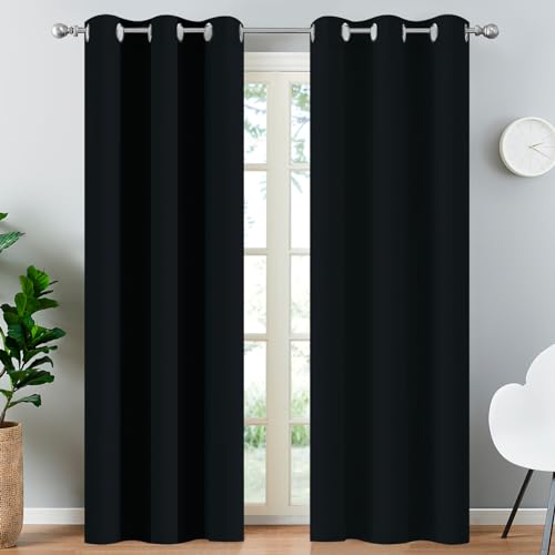 Blackout Curtains 38x90 inch Black Thermal Drapes (Black / 38"W x 90"L (Pack of 2))