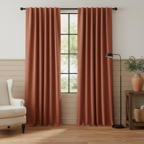 100% Blackout Linen Textured Curtains 108 Inch Long for Nursery (Terracotta / 52"W x 108"L (Pack of 2))