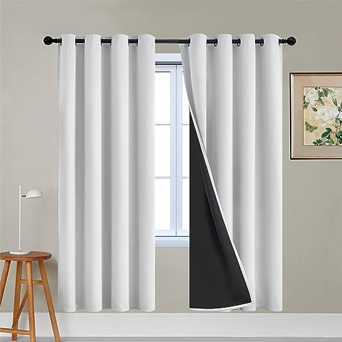 100% Blackout Curtains 72 Inches Long (52"W x 72"L (Pack of 2) / Greyish White)