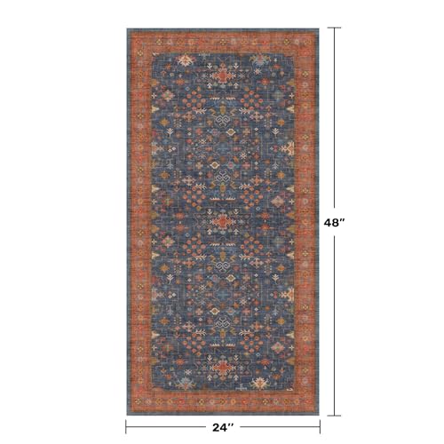 Washable 2x4 Entry Rug Front Door Indoor (2' x 4' (Rectangular) / Blue / Terracotta)