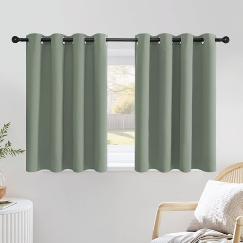 Blackout Sage Green Curtains for Cafe 36 inch Length (Sage Green / 52"W x 36"L (Pack of 2))