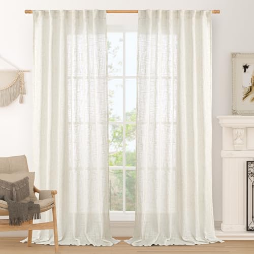 108 inch Semi Sheer Linen Curtains for Living Room (Cream / 52"W x 108"L (Pack of 2))