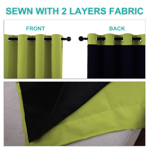 100% Blackout Curtains with Black Liners (Fresh Green / 52"W x 63"L (Pack of 2))