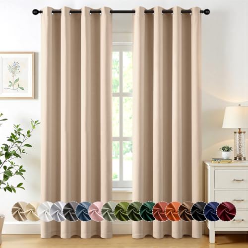 Blackout Curtains for Bedroom 2 Panels 50 x 84 Inch Long Beige (Beige / 50"W x 84"L (Pack of 2))