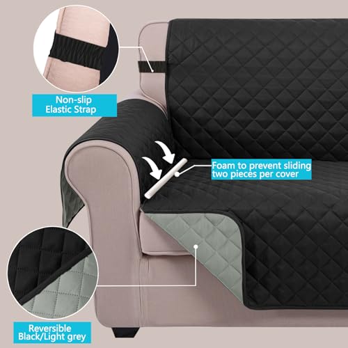 Reversible Oversized 28''Chair Covers (Black/Grey / 28''oversized Armchair)