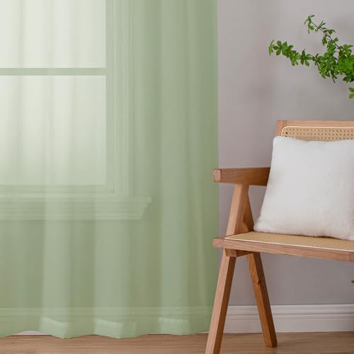 Sheer Curtains 54 inches Long 2 Panles for Living Room Bedroom Small Windowm (Light Green / 42"W x 54"L (Pack of 2))