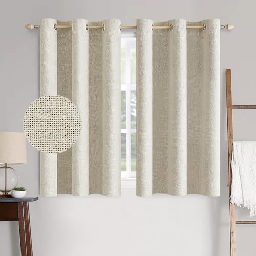 100% Blackout Linen Curtains for Bedroom 42x63 Inches Butter Cream (Butter Cream / 42"W x 63"L (Pack of 2))