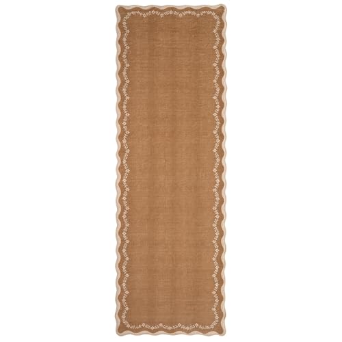 2.5x8 Scalloped Washable Runner Rug Non Slip Hallway Kitchen Rug (Brown / 2'6" x 8' (Rectangular))