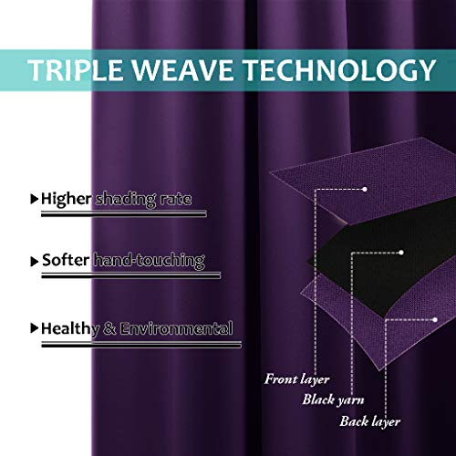 100% Blackout Curtains with Black Liner Backing (Royal Purple / 37"W x 40"L (Pack of 2))