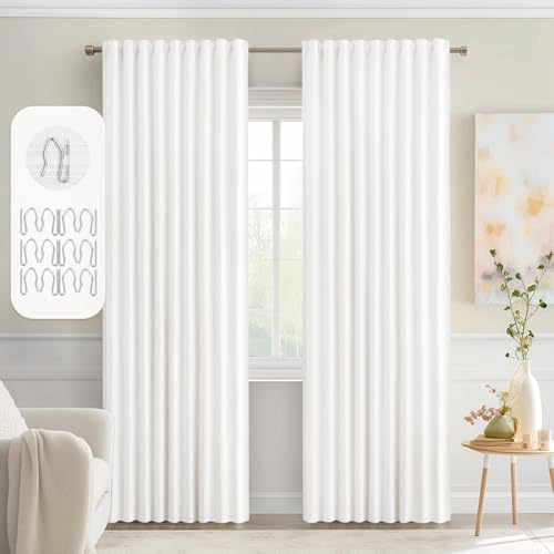 Pure White Back Tab Blackout Curtains 52x72 Inches Long 2 Panels Set (Pure White / 52"W x 72"L (Pack of 2))
