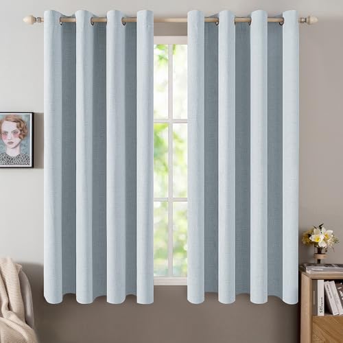 100% Blackout Linen Curtains for Bedroom 52x63 Inches Chambray Blue (Chambray Blue / 52"W x 63"L (Pack of 2))