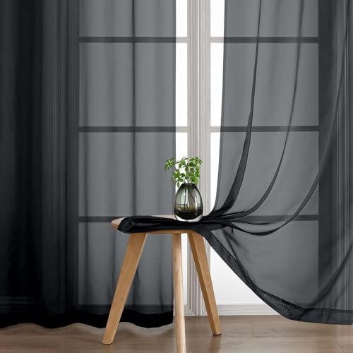Black Sheer Curtains 216 Inches Long (42"W x 216"L (Pack of 2) / Black)