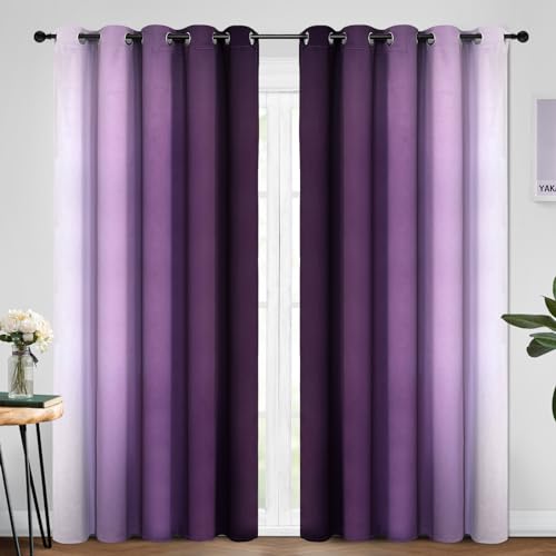 Room Darkening Ombre Curtains 84 Inch Length (70"W x 84"L (Pack of 2) / Purple)