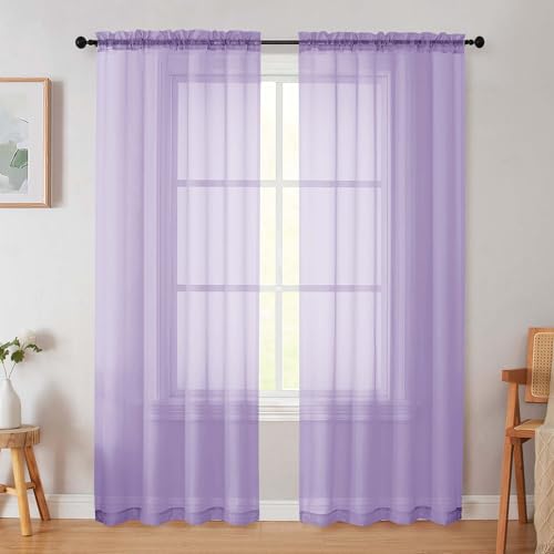 Lavender Sheer Curtain for Bedroom Living Room 72 Inches Long 2 Panels Set (Lavender / 42"W x 72"L (Pack of 2))