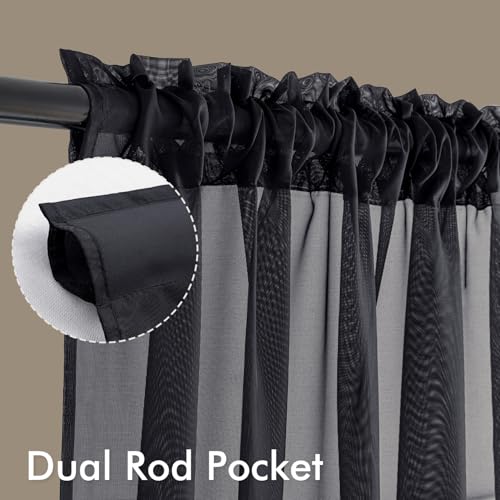 Black Sheer Curtains 90 Inches Long 4 Panels 54 x 90 Inches (54"W x 90"L (Pack of 4) / Black)