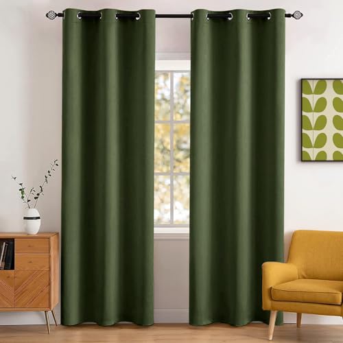 Olive Green Blackout Bedroom Curtains 90 Inch Long Light Blocking (Olive / 42"W x 90"L (Pack of 2))