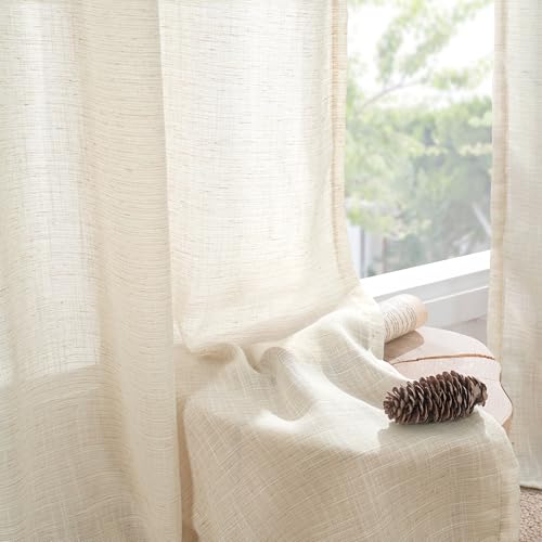 Beige Linen Curtains 40 Inch Length for Short Window (Light Beige / 30"W x 40"L (Pack of 2))