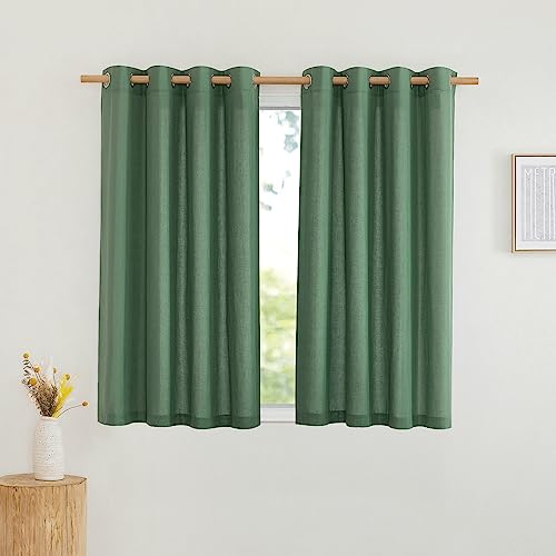 Short Thick Linen Curtains for Small Window (Olive Green / 55"W x 54"L (Pack of 2))