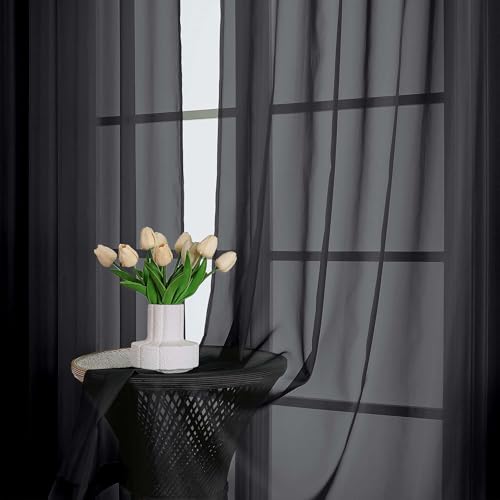 Black Sheer Valances for Windows (Black / 42"W x 16"L (Pack of 2))