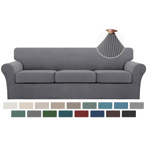 4 Piece Sofa Covers for 3 Cushion Couch Sofa Slipcover Soft Couch Cover for Dogs (XL Sofa (3 Cushion) / Charcoal Gray)