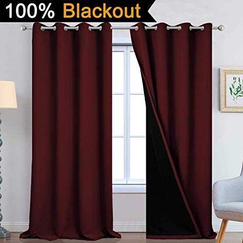 Burgundy Red Blackout Curtains 108 Inches Long for Bedroom 52" Wide (52"W x 108"L (Pack of 2) / Burgundy Red)