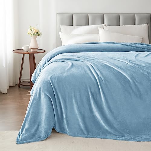 Fleece Blanket Soft Queen Size Bed Blanket Washed Blue 90"x90" (Washed Blue / Queen(90"x90"))