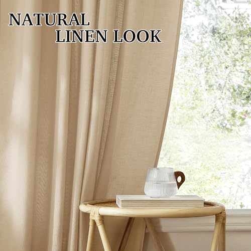 Sheer Curtains 108 inches (H - Camel / 52"W x 108"L (Pack of 2))