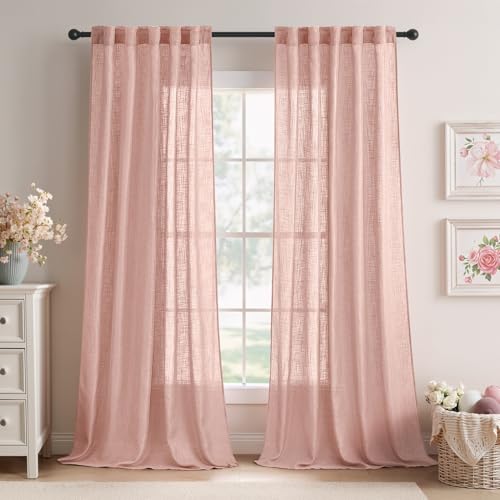 Blush Pink Linen Curtains 52x84 Inch Length 2 Panels for Bedroom (52"W x 84"L (Pack of 2) / Blush Pink)