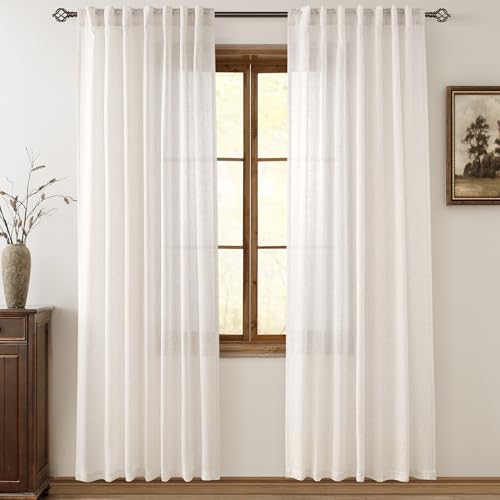 Cream Natural Linen Curtains 80 inch Length 2 Panels Set Neutral Rustic Farmhouse Living Room Drapes Back Tab Pleated Look Light Filtering Privacy Semi Sheer Curtains 80 inch Long Ivory Colored (Natural / 52"W x 80"L (Pack of 2))