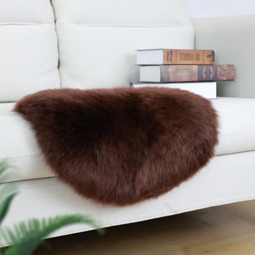 Round Fur Sheepskin Chair Cover Seat Cushion Pad Super Soft Area Rugs for Living Bedroom Sofa (Mocha / Round 16.5" (Pack of 1))