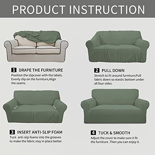 Stretch Oversized Loveseat Couch Covers Washable Greyish Green (Medium-XL Loveseat / Greyish Green)