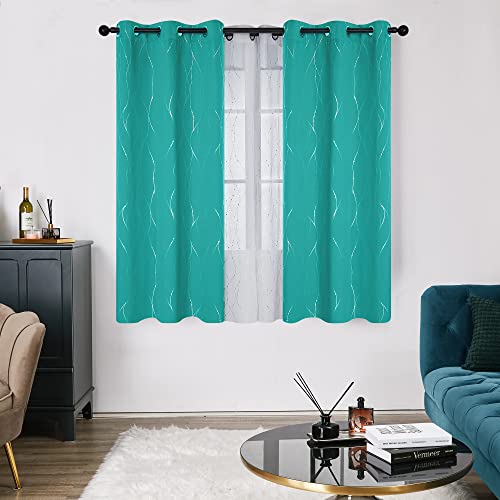 Living Room Curtains 54 Inches Long (Turquoise/Wave Dots / 42"W x 54"L (Pack of 2))