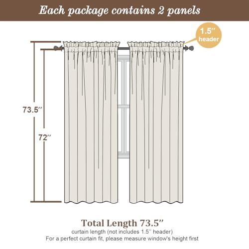 Cream Sheer Curtains 72 Inch Length 2 Panels (Cream / 42"W x 72"L (Pack of 2))