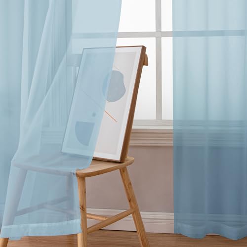 Sky Blue Sheer Curtains 63 Inch Length 2 Panels (Sky Blue / 42"W x 63"L (Pack of 2))