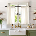 Linen Kitchen Window Curtains Over Sink (Light Beige / 30"W x 36"L (Pack of 2))