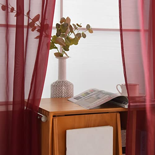 Basic Rod Pocket Sheer Voile Window Curtain Panels Burgundy 1 Pair 2 Panels 52 Width 63 Inch Long for Kitchen Bedroom Children Living Room Yard (Burgundy / 52"W x 63"L (Pack of 2))