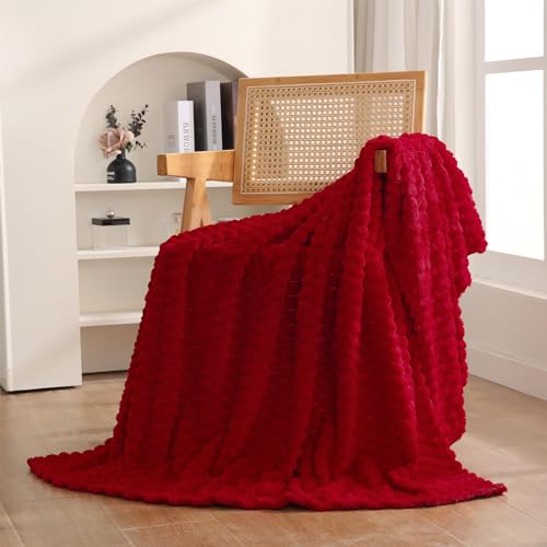 Red Throw Blanket 60"×80" inches Fuzzy 3D Jacquard Decorative (Red / 60"×80”)