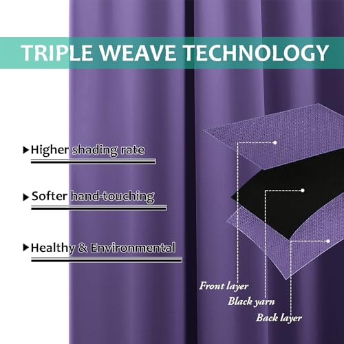 100% Blackout Curtains with Black Liners (Lilac Purple / 52"W x 45"L (Pack of 2))