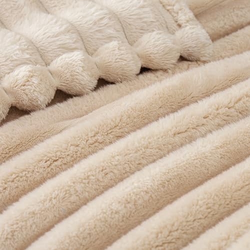 Striped Queen Size Fleece Blanket for Bed (Beige / Queen ( 90x90 IN ))