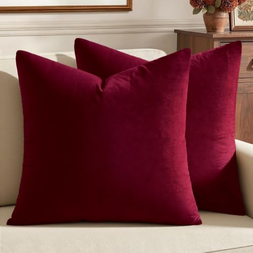 Velvet ChristmasThrow Pillow Covers 18x18 Inch Pack of 2 Wine Red (18" x 18" (Pack of 2) / Wine Red)