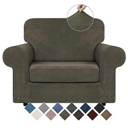 Velvet Stretch 2 Pieces Chair Sofa Slipcovers Washable (Small / Light Brown)