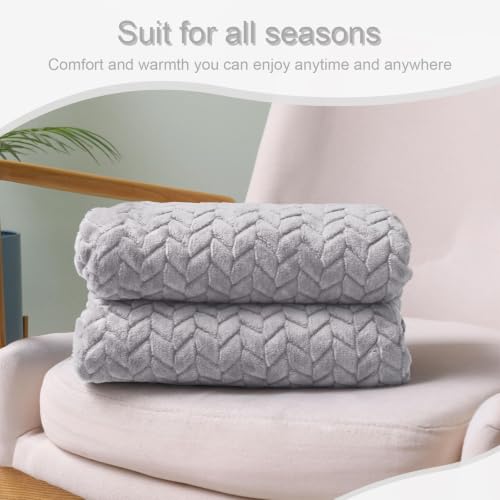 Fleece Throw Blanket for Couch Sofa (Light Grey / Throw ( 50x70 IN ))