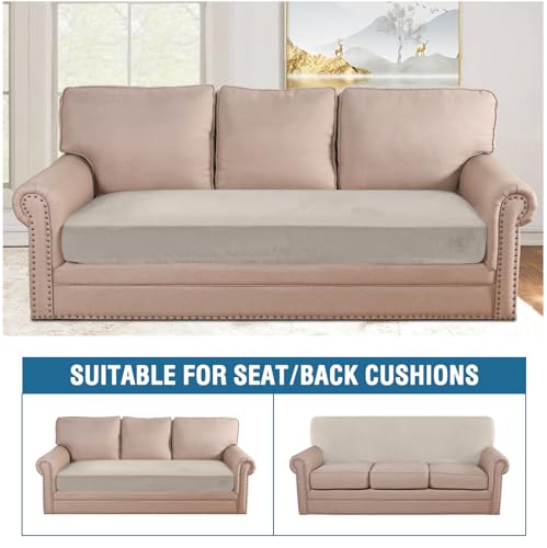 Velvet Stretch Individual Couch Cushion Cover Plush Cushion Slipcover for Loveseat Sofa Cushion Furniture Protector Seat Cushion Sofa Cover (French Oak / 1 Cushion Sofa)