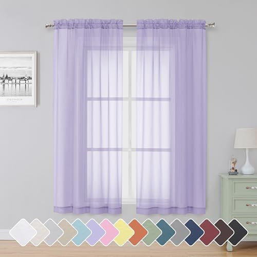 Lavender Sheer Curtains 63 Inch Length 2 Panels for Bedroom (Lavender / 42"W x 63"L (Pack of 2))