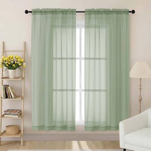 Sheer Sage Green Curtains for Bedroom Living Room 63 Inch Length 2 Panels (Sage Green / 42"W x 63"L (Pack of 2))