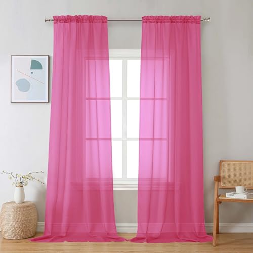 Hot Pink Sheer Curtains 96 inches Long 2 Panels (Hot Pink / 42"W x 96"L (Pack of 2))